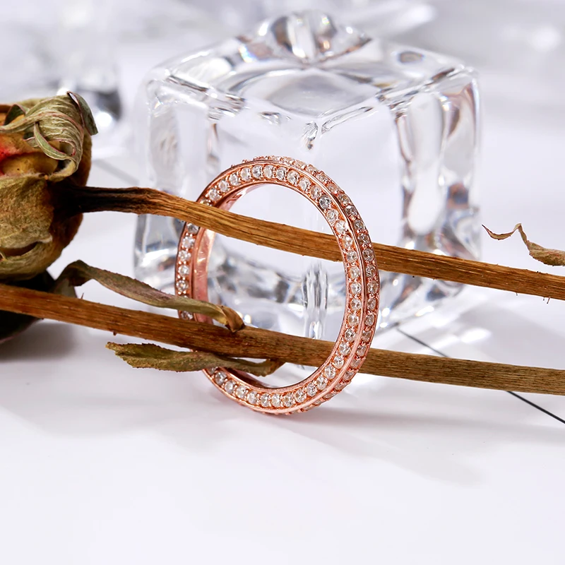 Strollgirl, Настоящее серебро 925 пробы, розовое золото, кольцо на палец с двойным прозрачным Cz для женщин, ювелирное изделие, подарок на день Святого Валентина
