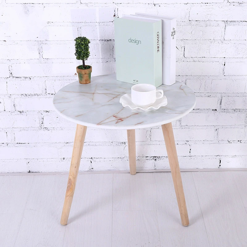 Marble Solid Wood Small Tea Table, Creative Small Round Table, Simple Living Room Sofa Table