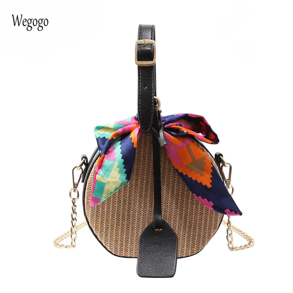 

Women Straw Bag Crossbody Bags For Girls Fashion Scarves Round Saddle Bag Rattan Woven Shoulder Messenger Bags Lady Tote Handbag