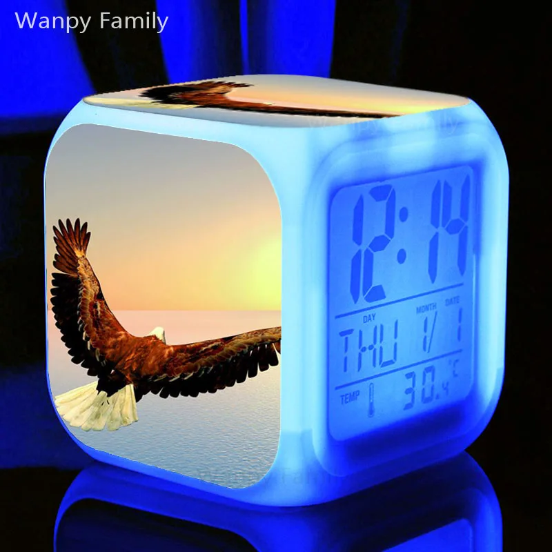 American Bald Eagle Alarm Clock Night Light Travel Table Desk