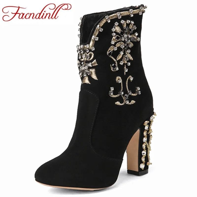 

fashion genuine leather women ankle boots high quality shoes woman autumn winter boots sexy high heels round toe riding boots
