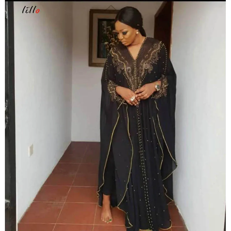 

Hot sale African women dress hot drilling beaded Muslim shawl cloak women's sling fashion loose elegant high quality dres