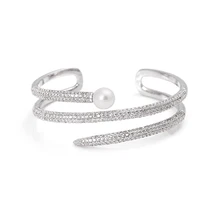

Brincos Fashion 2018 New Arrival Bracelets Screw Silver And Black Choices Shell Pearl Dazzling Copper Bangles For Women Party
