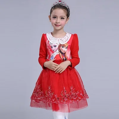 Платье Эльзы с длинными рукавами; Детские костюмы на Хэллоуин для девочек; платье Снежной Королевы для костюмированной вечеринки; платье принцессы Анны и Эльзы; fantasia vestido infantils - Цвет: red