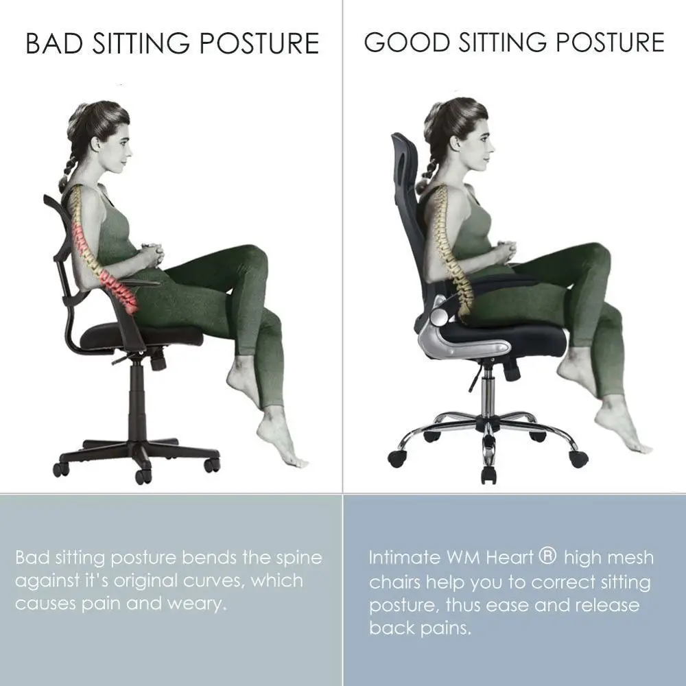Office Chair Black Executive Chair Ergonomic Swivel Mesh Computer Chair High Back Padded Desk Chair With Foldable Armrest