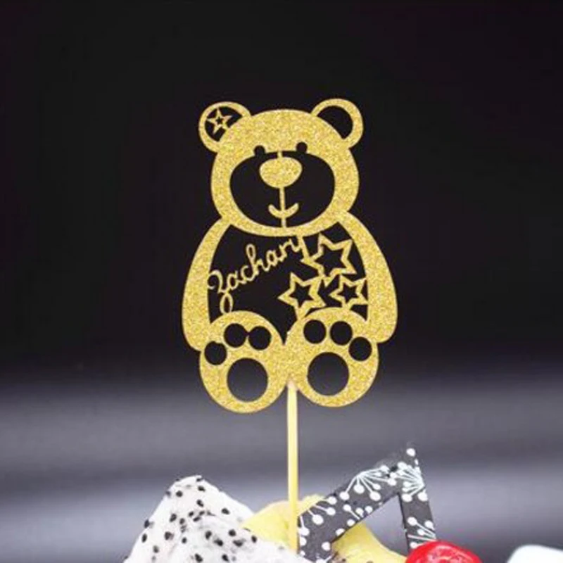 

10 Pcs/lot Creative Bear Cupcake Cake Topper Creative Star Cake Flag Happy Birthday Baby Shower Baking Event Party Decor