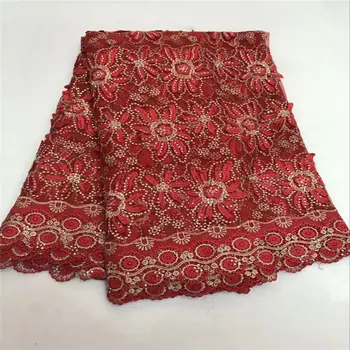 

Fashion Red Africa French Tulle Net Lace Fabric 2018 Latest Embroidered With Stones French Lace Fabric For Lady Making Dress