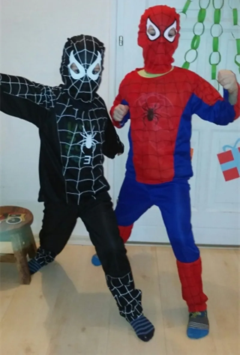 Костюм Супермена Человека-паука, черный Супермен Паук, костюмы на Хэллоуин для детей, накидки супергероя, аниме, косплей, карнавальный костюм