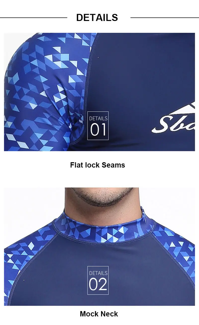 SBART-Quick Drying Mens Rash Guard Surf T-Shirt Long Sleeve Beach Swimwear Anti-UV Diving Suit Kitesurf Snorkeling Surfing Shirt