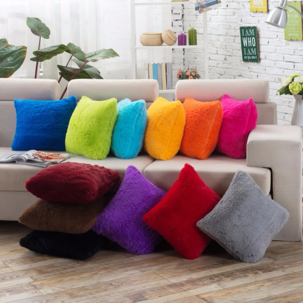 Soft Plush Bedroom Decorative Pillow Case Square Pillow Cover Plush solid color For Living Room TV Backdrop Decora Hot