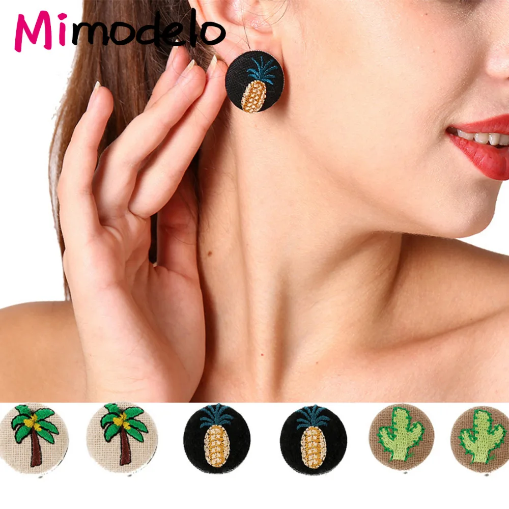 

Fashion New Simple Pineapple Coconut Tree Cactus Earrings Temperament Embroidery Non Pierced Ear Clip For Women