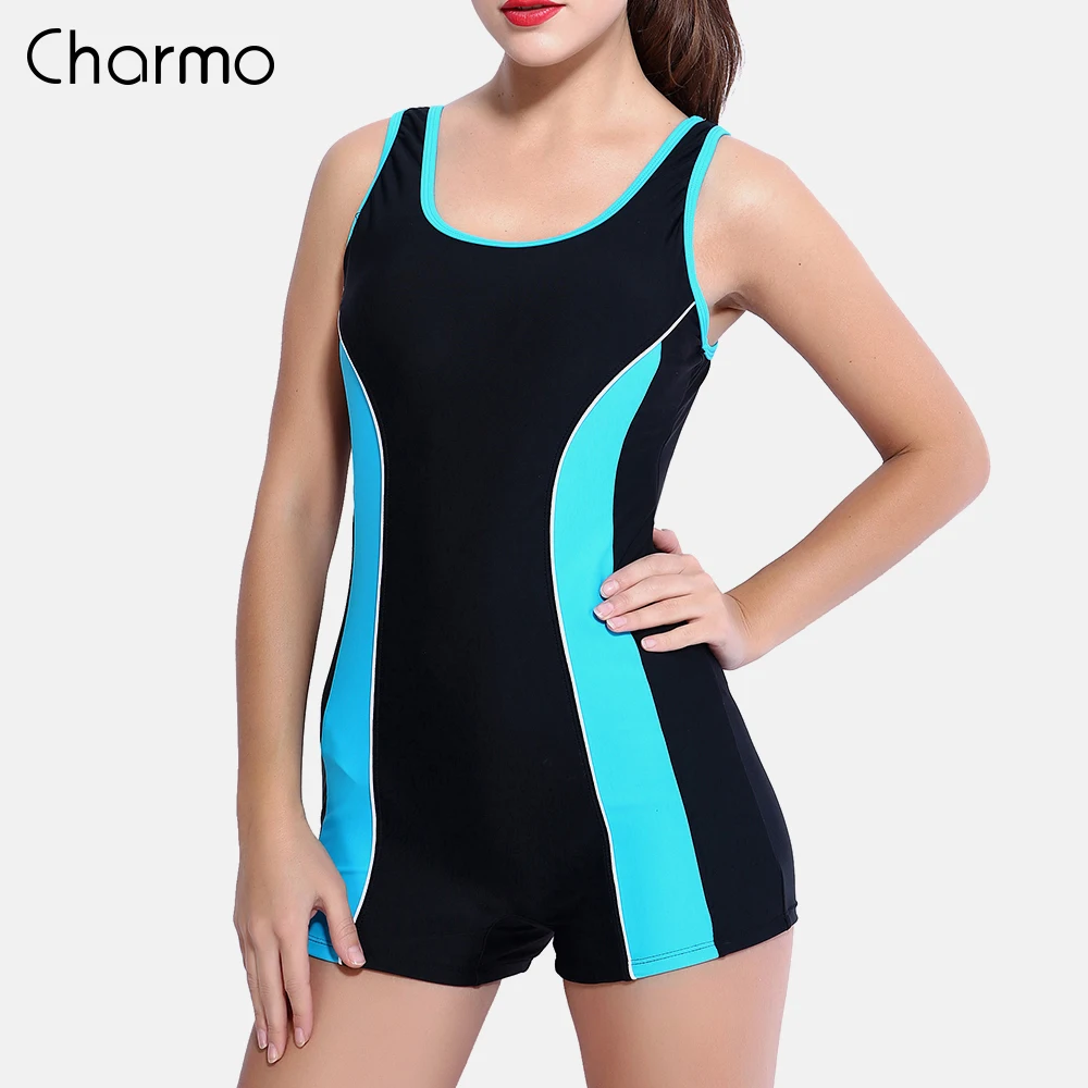 Charmo Women One Piece Sports Swimwear Boy Leg Sports Swimsuit