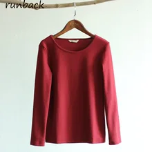 Осень зима женская новая плотная теплая хлопковая простая футболка с длинными рукавами однотонная Удобная разноцветная футболка с круглым вырезом Vetement Femme