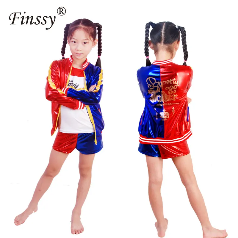 Movie Suicide Squad Harley Quinn Cosplay Costume For Kids Girls Halloween Carnival Dress Harley Quinn Jacket