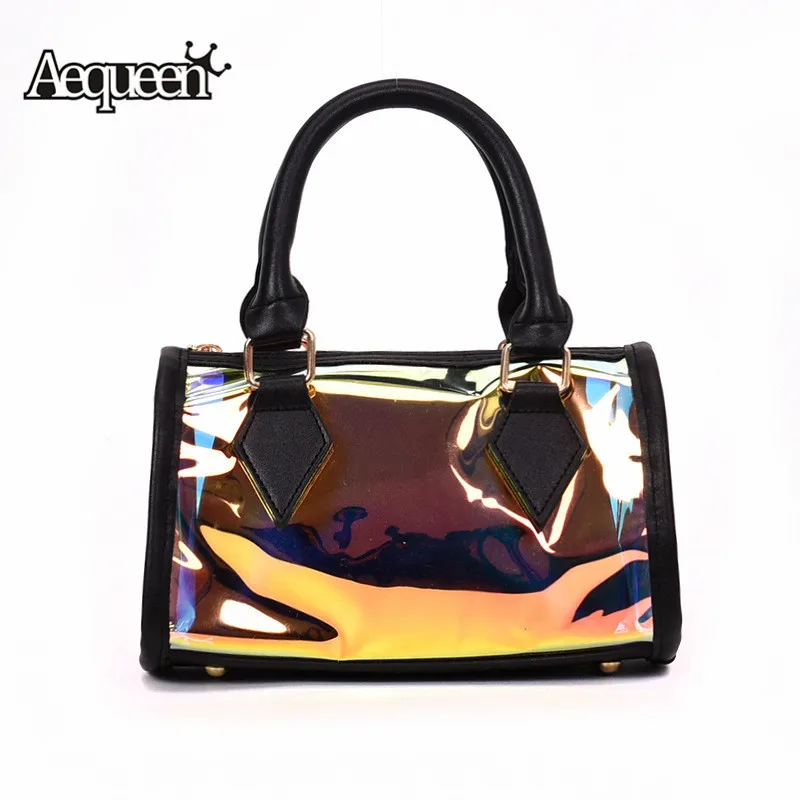 AEQUEEN Transparent PVC Handbags And Purses Black Women Boston Bag set