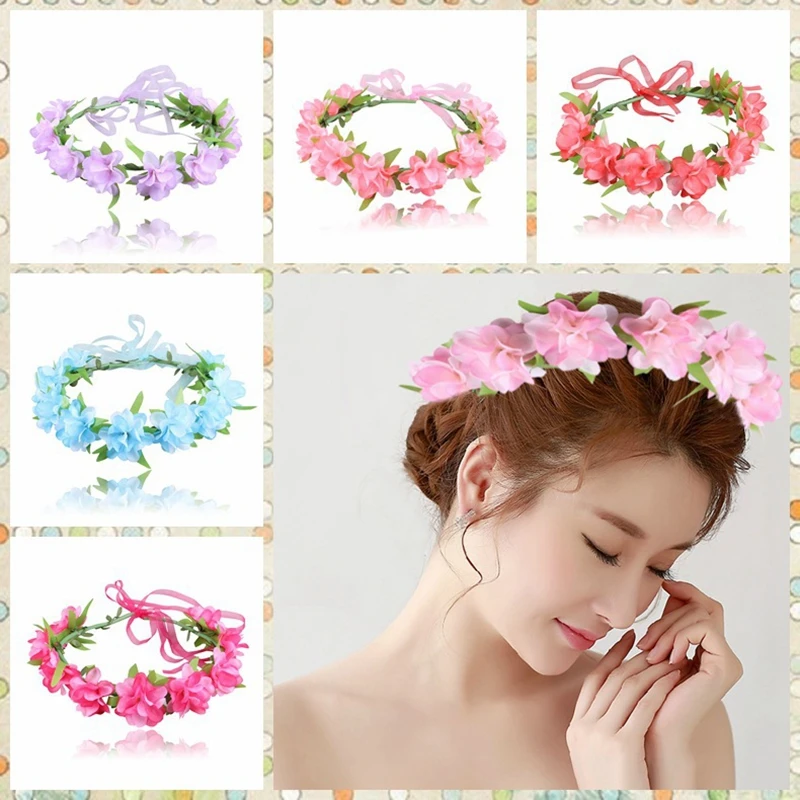 

Cloth Flower Crown Women Wedding Floral Ribbon Wreath Bridesmaid Bridal Party Garland Headpiece Female Holiday Hair accessories