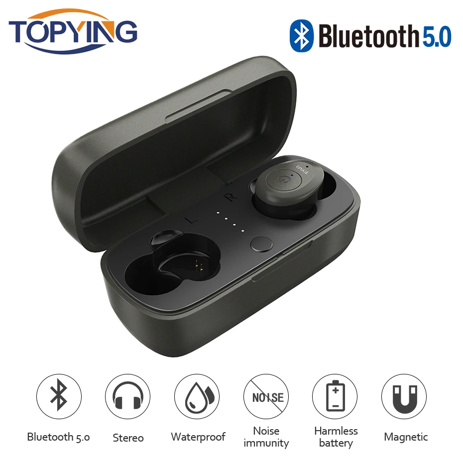 

TY08 Touch Control TWS Bluetooth Earphone V5.0 Stereo Music IPX7 Deep Waterproof True Wireless Earbuds with Charging case 500mAh