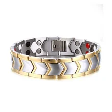 Hombres de Acero Inoxidable Pulsera Chian Salud Imanes/iones Negativos/Germanio/infrarrojo Lejano Chapado En Oro Pulsera De Titanio
