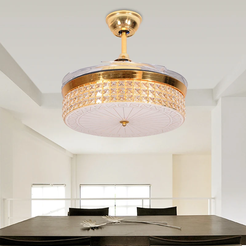 Led Hidden Blade Crystal Acrylic Stainless Steel Ceiling Fan