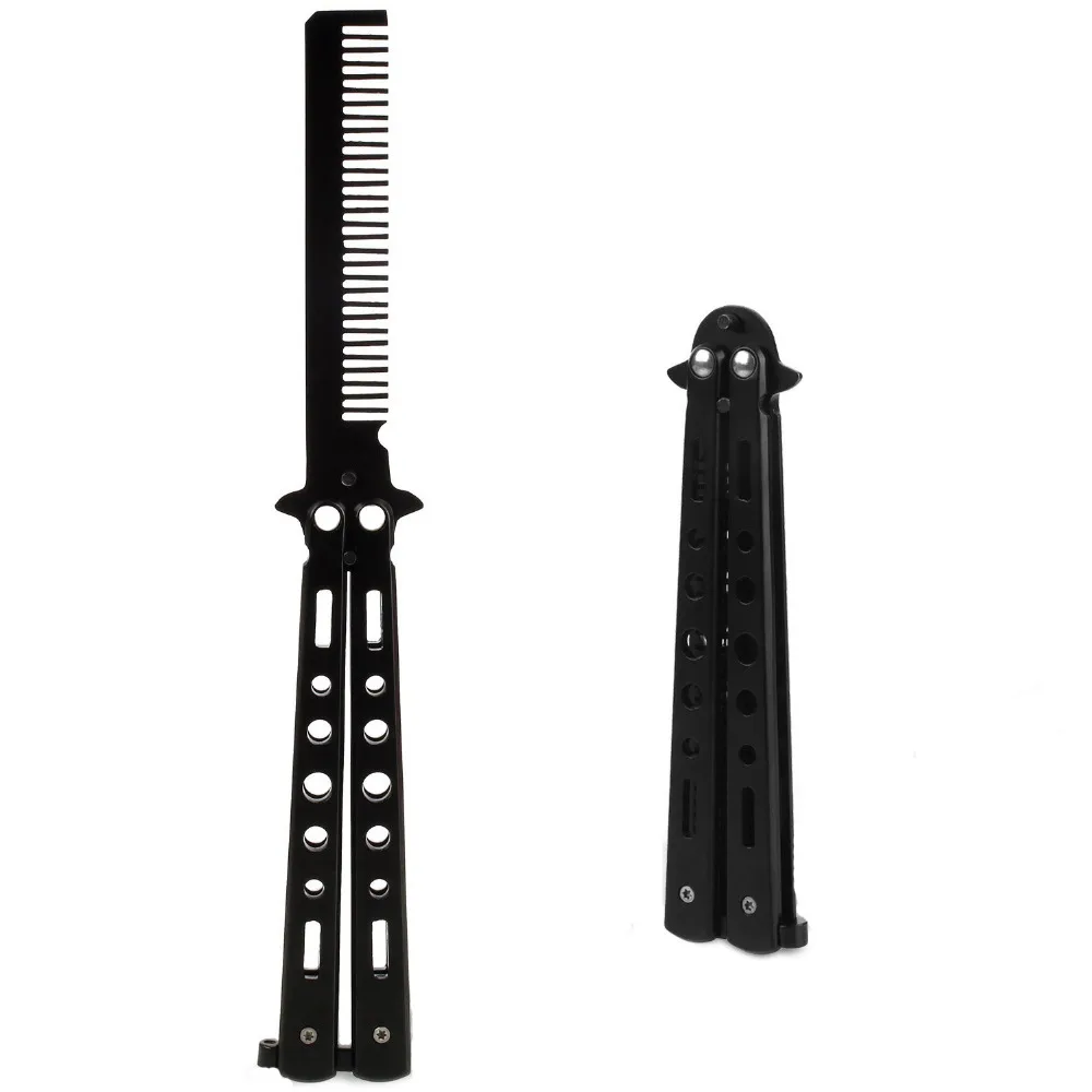 

8.6'' Stainless Steel Butterfly Balisong Knife Practice Train Comb Trainer Dull Blade Flail Combat Fight