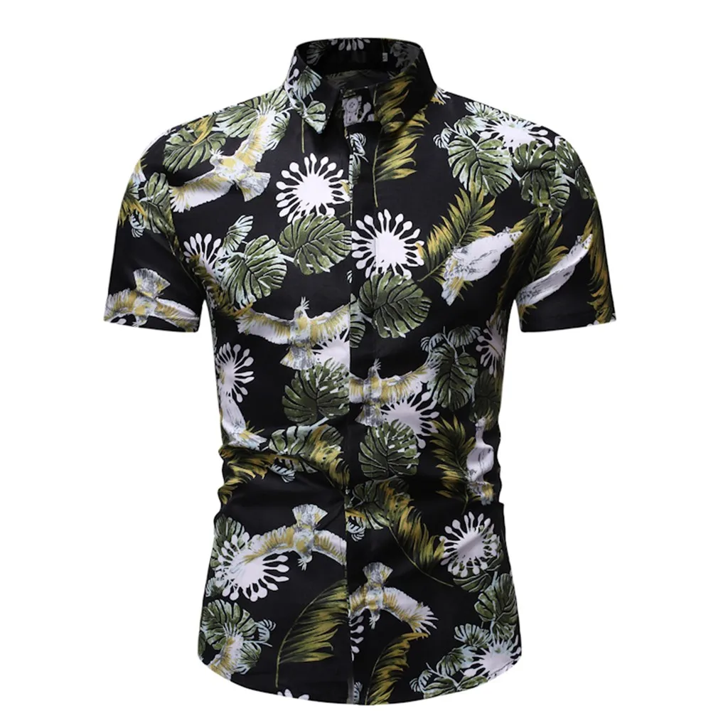 Мужская рубашка, летняя Гавайская Повседневная рубашка с цветочным принтом, с коротким рукавом, пляжная мода, Harajuku, топ, Homme, одежда для пробежек, 19May30