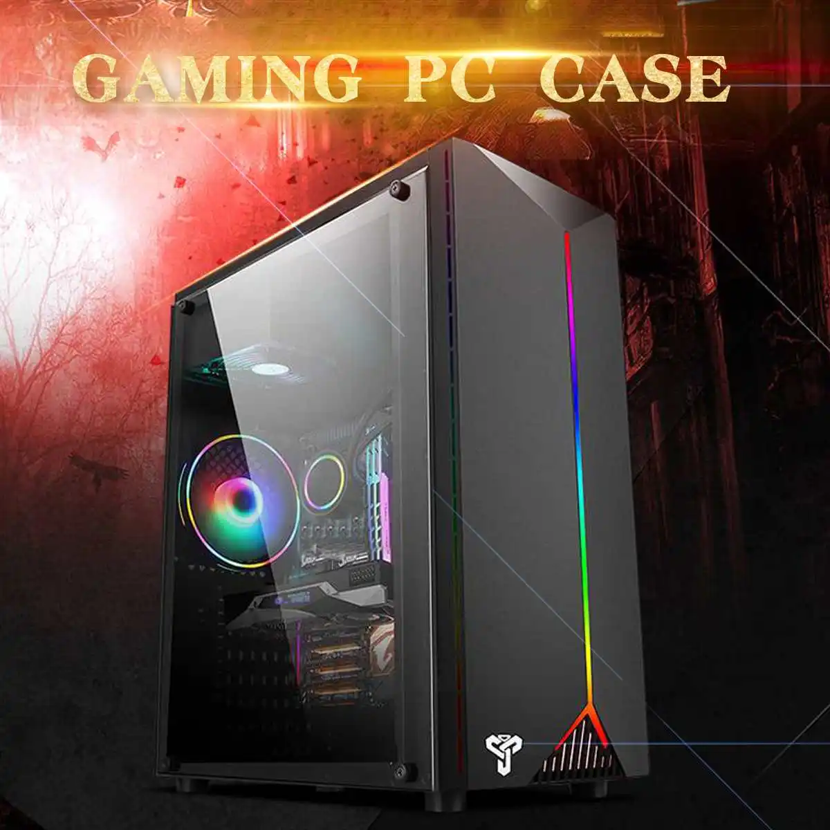  LEORY Gaming Pc Case Acrylic Transparent Side Panels Electric Contest Gaming with RGB Belt support 
