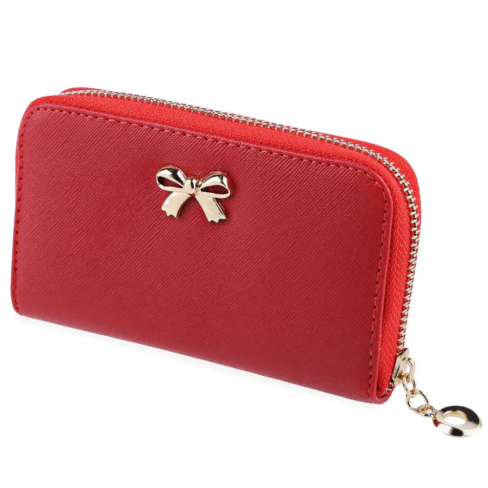  2016 Korean Cute Candy Color Bowknot Purse Handbag Women PU Leather Mini Wallet Ladies Zipper Short Small Wallet Coin Clutch Bag 