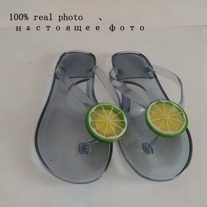ASILETO/прозрачная обувь; женские домашние тапочки для улицы; летние пляжные вьетнамки; лимон; женские тапочки; повседневная обувь на плоской подошве - Цвет: Green  lemon