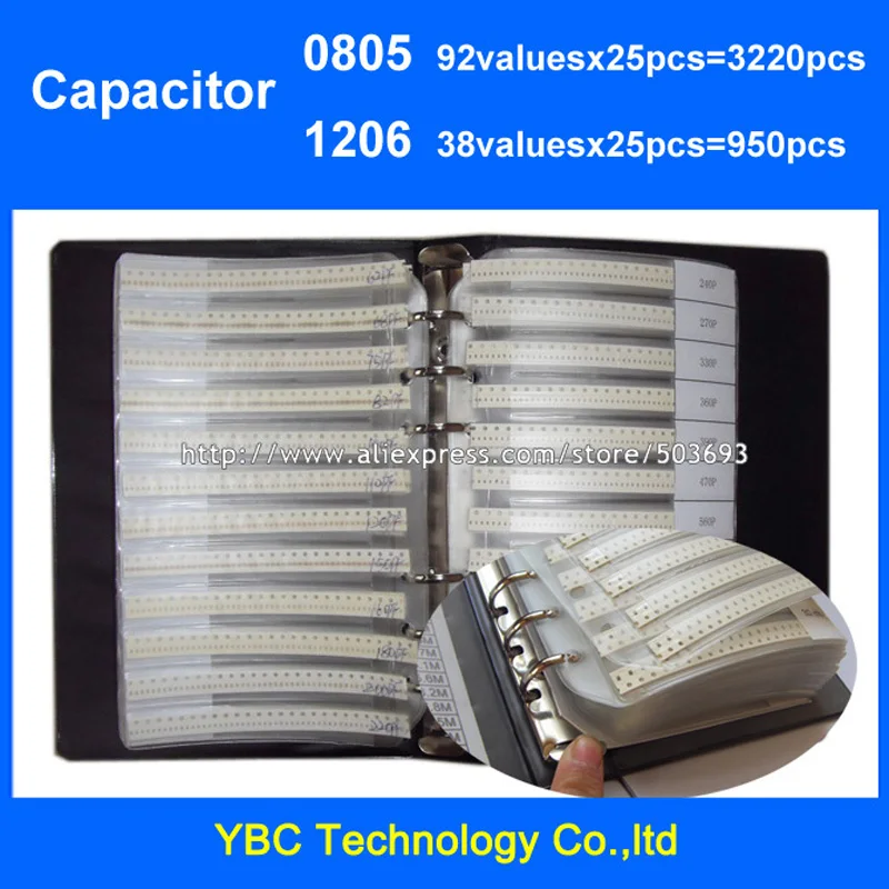 Free Shipping 0805 SMD Capacitor 92valuesX25pcs=3220pcs +1206 38valuesX25pcs=950pcs Sample Book | Электронные компоненты и