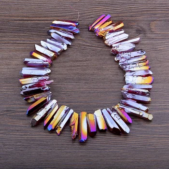 

Purple Rainbow Titanium Natural Crystal Quartz Top Drilled Point Stick Beads Charm Pendant Beads Jewelry Making Handmade Earring