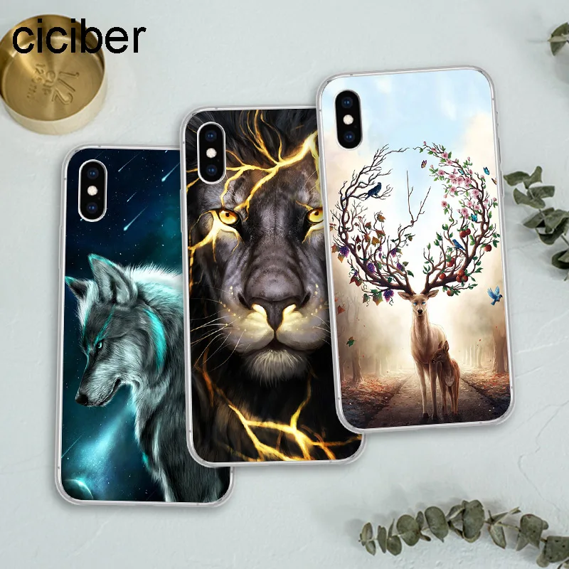 Ciciber животное лев лиса олень Мягкий ТПУ чехол для телефона iPhone 11 Pro Max X XS XR 7 5s SE 8 6 6s