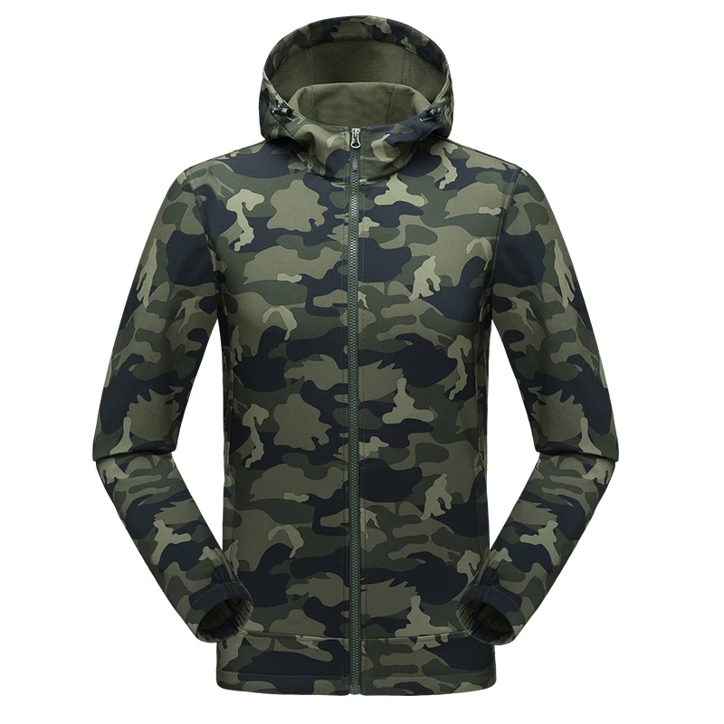 

Autumn Winter Outdoor Men Softshell Hiking Jackets Polar Fleece Inner Thermal Softshell Coats Hooded Camouflage Jackets S-3XL