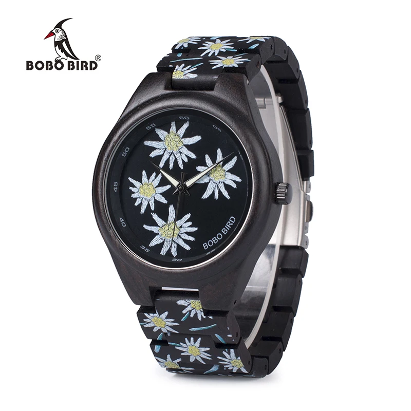 BOBO BIRD Top Brand Luxury P06 Men Chinese Element Painting Ebony Wood Watch Men Quartz Unique Wristwatch relogio masculino