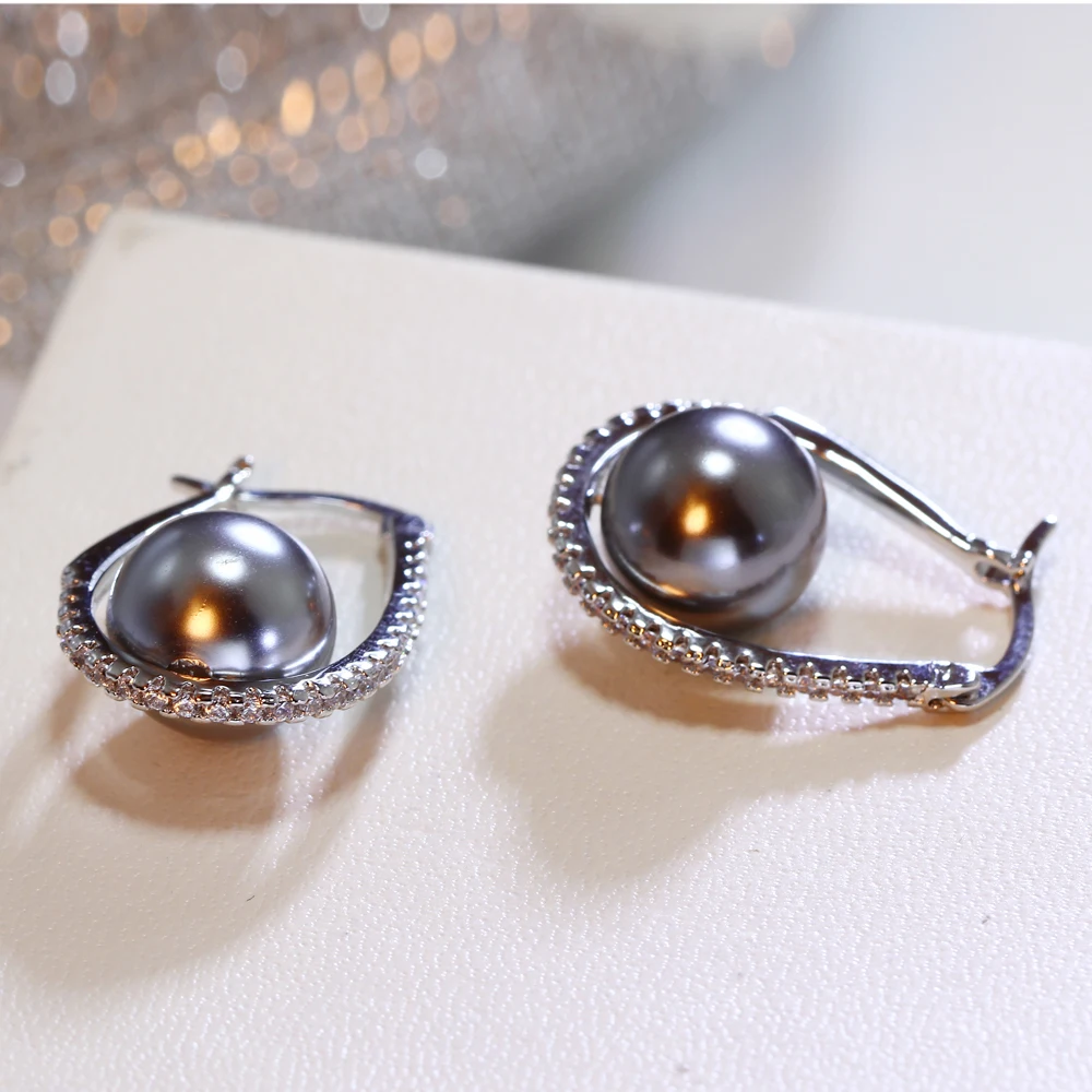 Красивые овальные серьги-кольца с серым жемчугом и кубическим цирконием AAA, Кристальные камни, высокое качество, трендовые ювелирные изделия для женщин