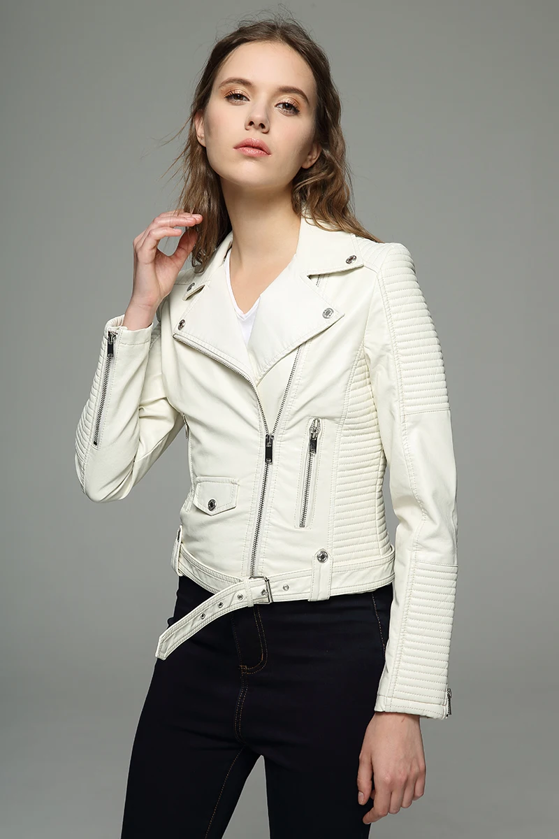 High quality Drop shipp Women white winter jacket Faux leather coat
