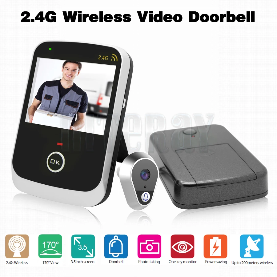 Smart Peephole Video Door Eye Camera 2.4GHz Wireless Door Bell 3.5 inch LCD Handheld Take Pic