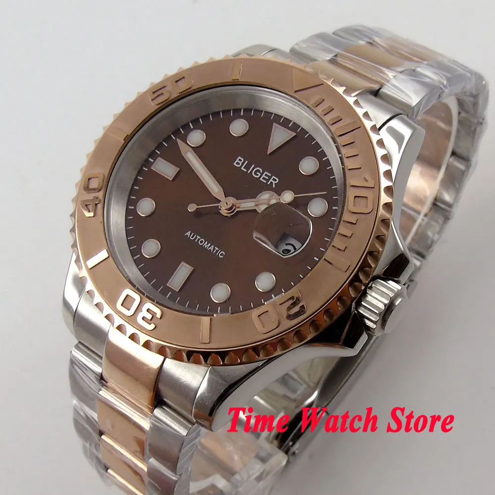 Bliger 40mm coffee dial luminous saphire glass gold Ceramic Bezel gold case Automatic movement wristwatch Bliger 40mm coffee dial luminous saphire glass gold Ceramic Bezel gold case Automatic movement wristwatch