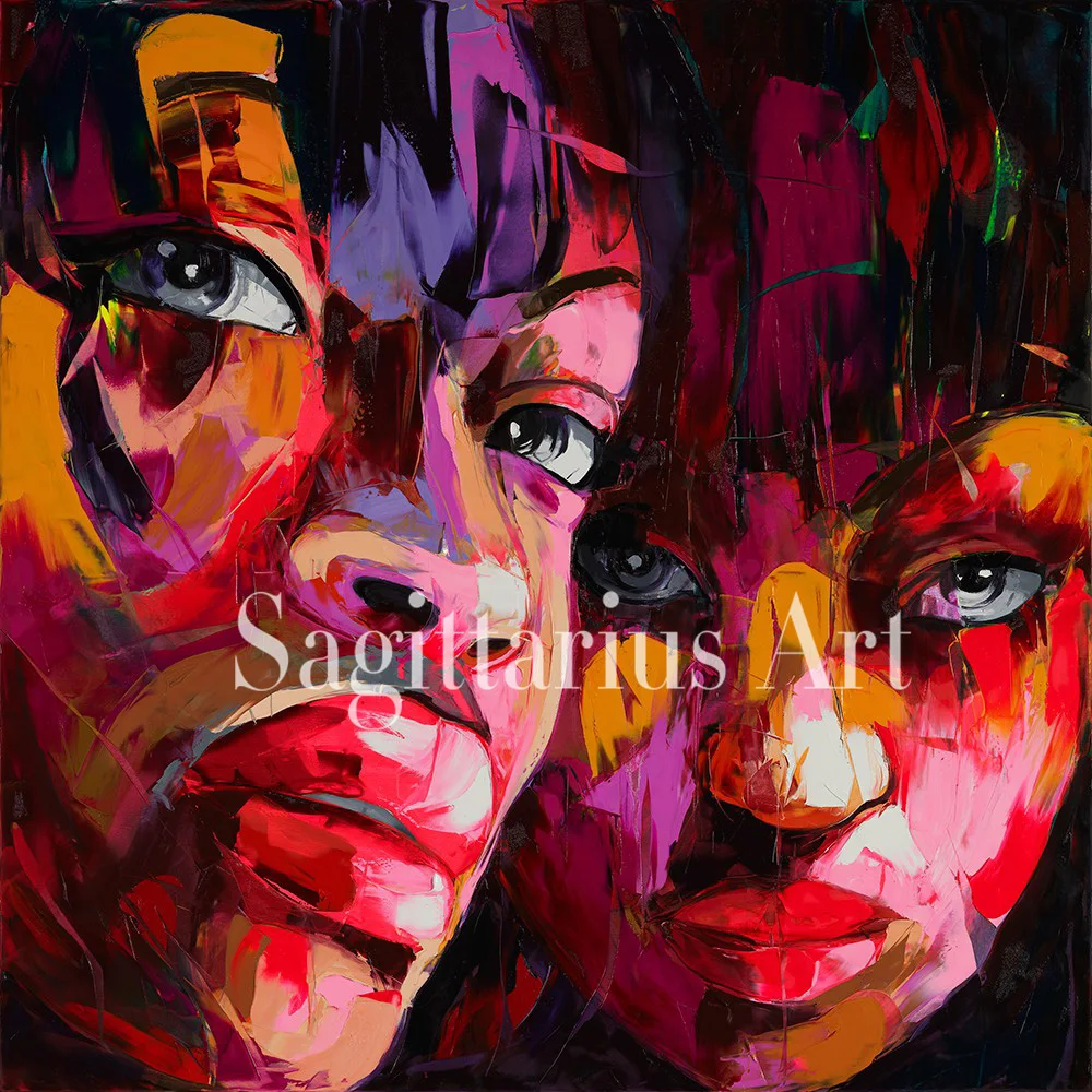 

Nielly Francoise Designer High Quality Hand Painted Abstract Knife Palette Oil Painting Canvens Wall Decoration Cool Face Poster