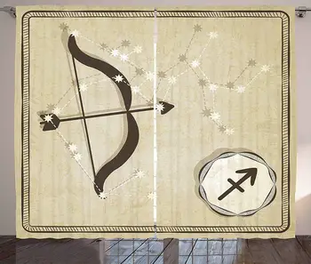 

Zodiac Sagittarius Curtains Hand Drawn Constellation with Silhouette of a Bow and Arrow Living Room Bedroom Window Drapes Eggshe