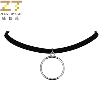 

2019 New Fashion Silver Plated Bijoux Collares Collier Round Pendants Black Velvet Leather Chokers Necklaces For Women Jewelry