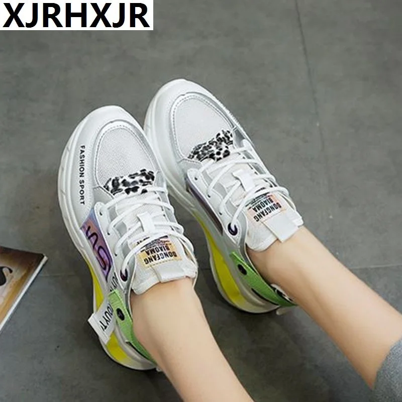 

XJRHXJR 2019 Popular Chunky Sneakers Women Mesh Crystal Chain Wild Sneaker High Quality Famous Brand Fashion Casual Dad Shoes