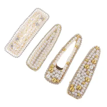 

4Pcs Hair Clips Practical Unique Metal Rhinestone Pearl Hair Jewelry Bang Clips for Girls Women