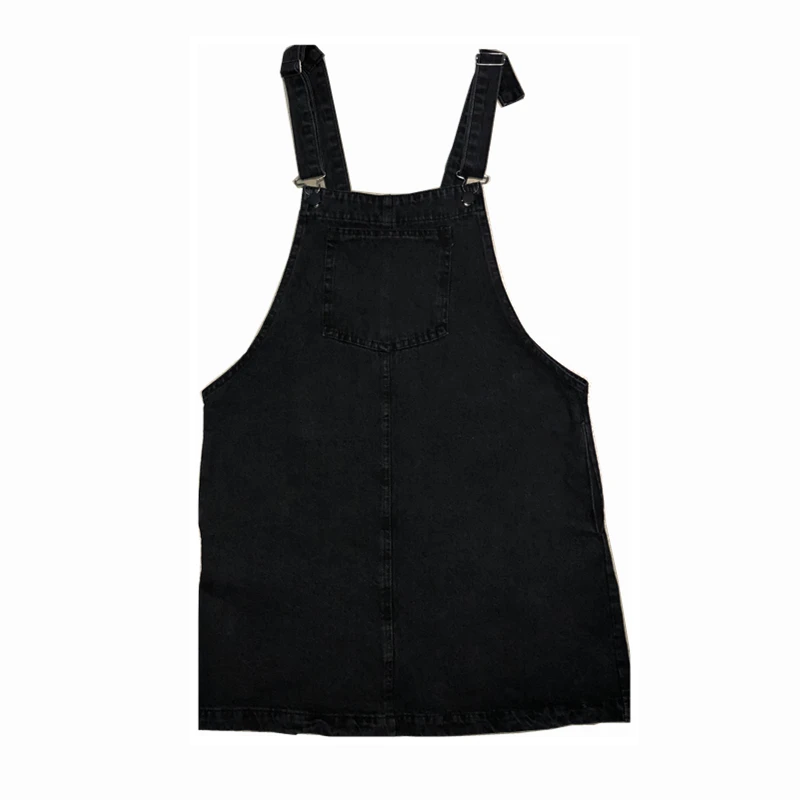PLAMTEE Vintage Women Straps Denim Dress with Pocket Solid Loose Waist Lady Summer Jeans Dress Mini Jeans Vestidos Preppy Style