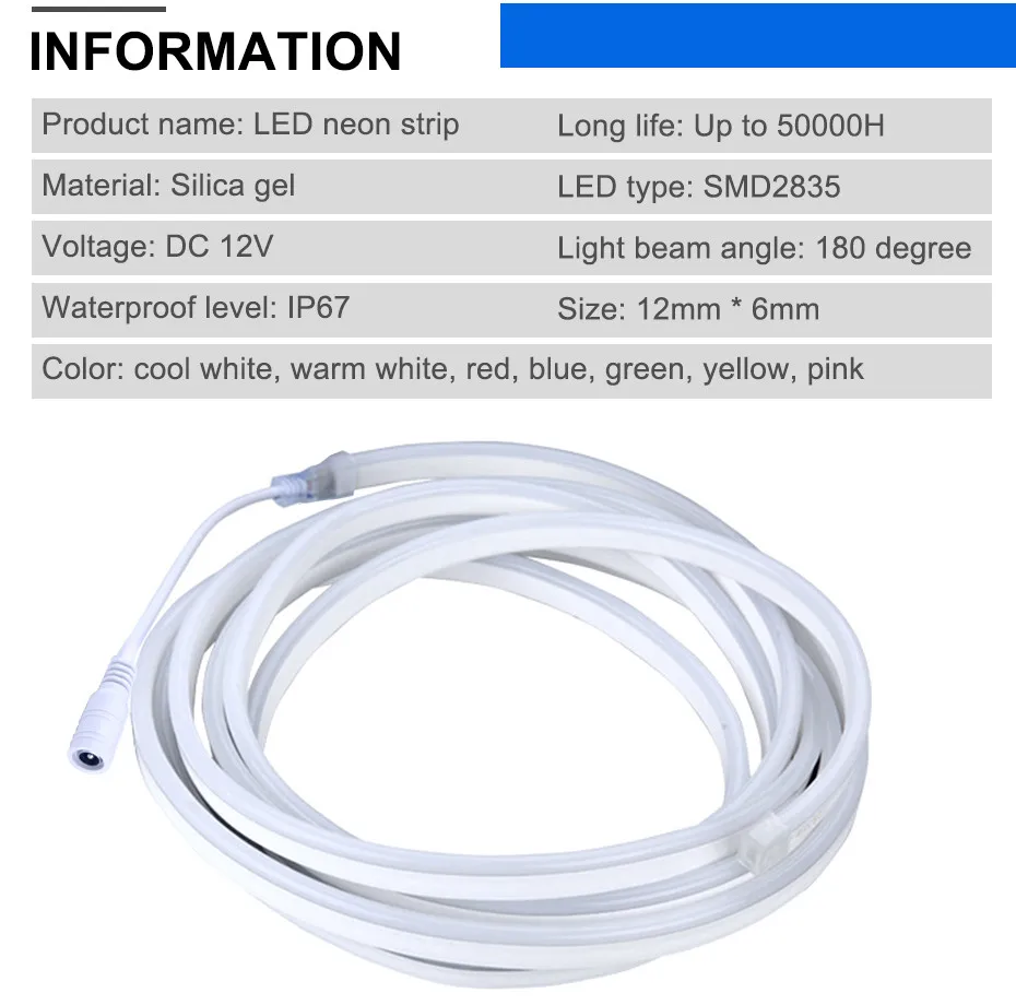 Dc12в ЕС/США вилка Гибкая неоновая лента cutable 1 м/2 м/3 м/4 м/5 м IP67 Водонепроницаемый неоновый светодиодный фонарь SMD 2835 120 светодиодный s/m яркость