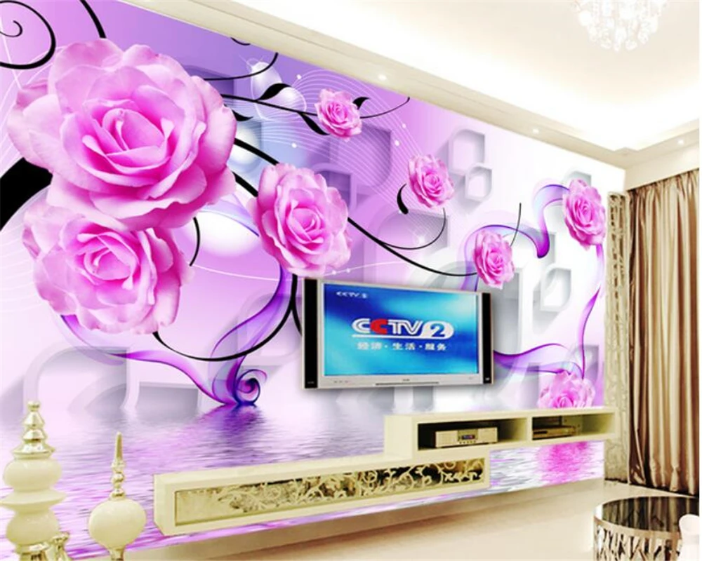 Beibehang Canggih 3d Wallpaper Tiga Dimensi 3D Rose Refleksi
