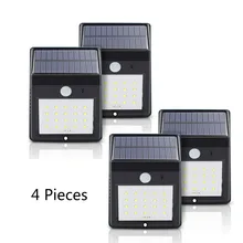 Solar Power Powere Pir Lamp Outdoor 20 LEDs Motion Sensor Outdoor Led Solar Panel Waterproof Garden Wall LED Lamps 4 Pieces