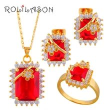 Precio más bajo Chapado En Oro rosa de Cristal Pendiente Del Collar Del Anillo de La Salud Níquel y Sin Plomo tamaño #7 #9 Joyería conjunto JS226