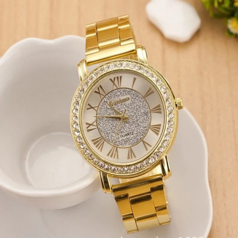 

2017 New Famous Brand Gold Arenaceous Rhinestone Casual Quartz Watch Women Full Steel Watches Luxury Watches Relogio Feminino