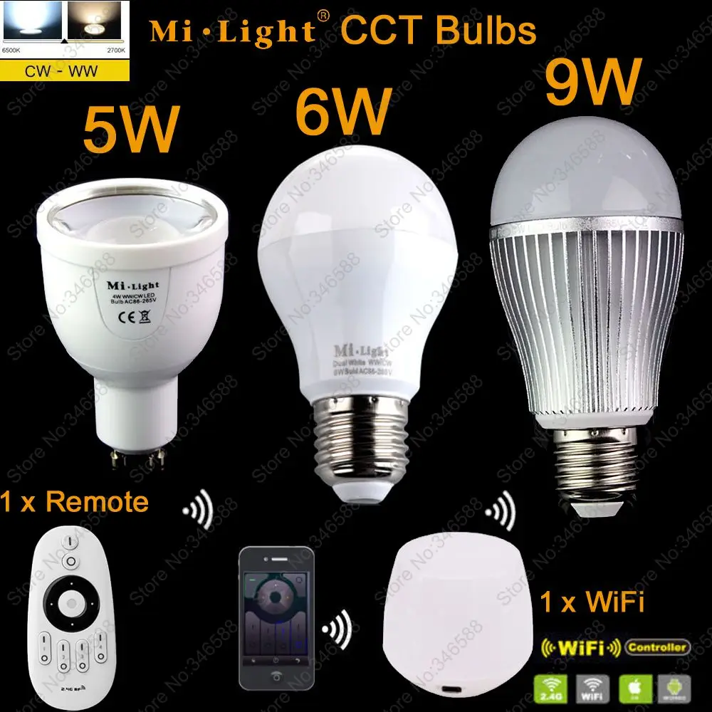 GU10 5W E27 6W 9W Mi light Color Temperature Adjustable Dual White CW WW CCT LED