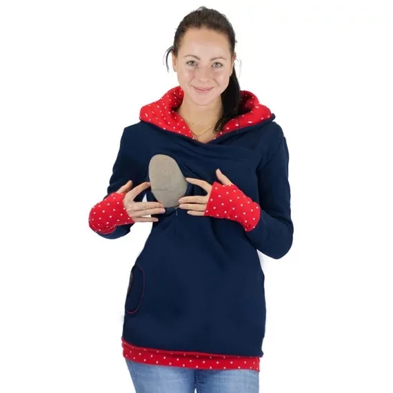 Autumn Winter Warm Nursing Maternity Hoodies for Pregnant Women Breastfeeding Pregnancy Hooded Top Maternity Lactation Sweater